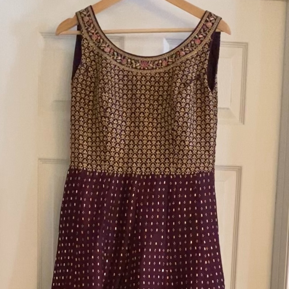 Plum colored Indian gown with dupatta